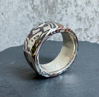 Mokume Gane Wide band Ring — Silver and Copper Fusion Wide Band