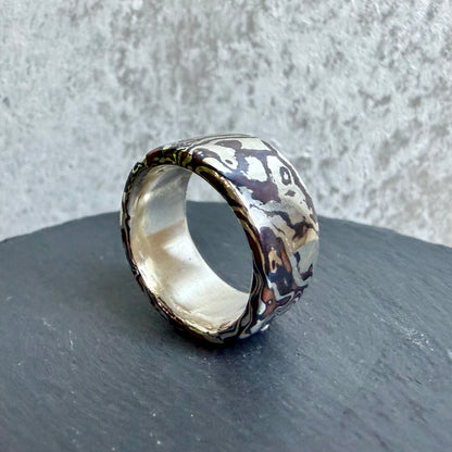 Mokume Gane Wide band Ring — Silver and Copper Fusion Wide Band