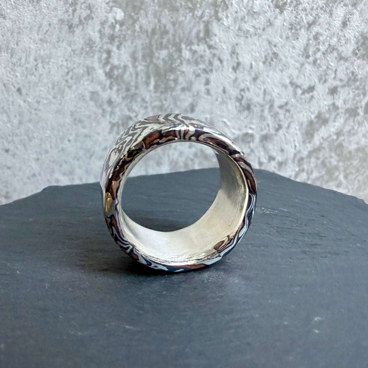 Mokume Gane Wide band Ring — Silver and Copper Fusion Wide Band
