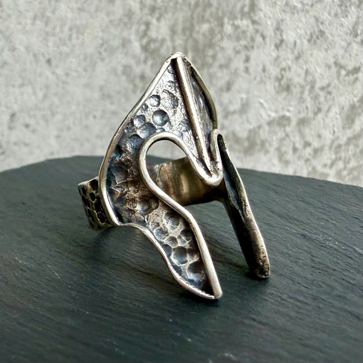Spartan Helm Silver Ring — Handmade Sculptural Statement