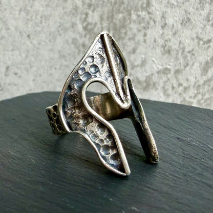 Spartan Helm Silver Ring — Handmade Sculptural Statement