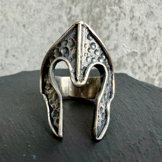 Spartan Helm Silver Ring — Handmade Sculptural Statement