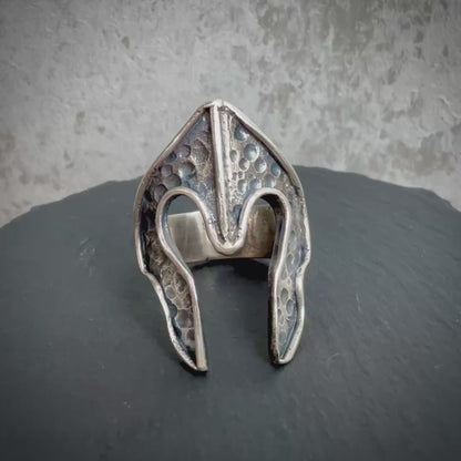 Spartan Helm Silver Ring — Handmade Sculptural Statement