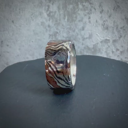 Mokume Gane Wide band Ring — Silver and Copper Fusion Wide Band